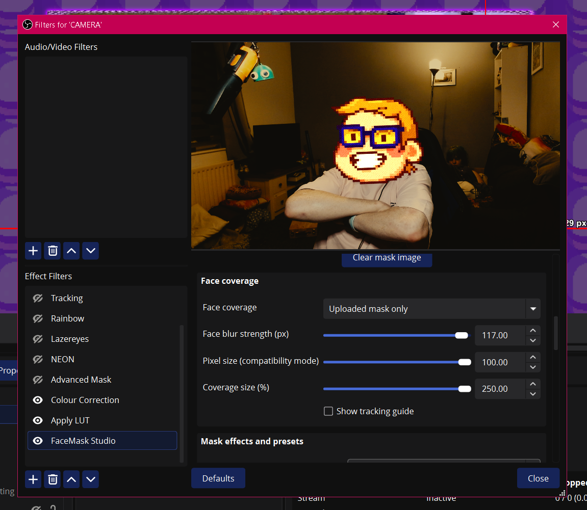 Face coverage and blur controls.